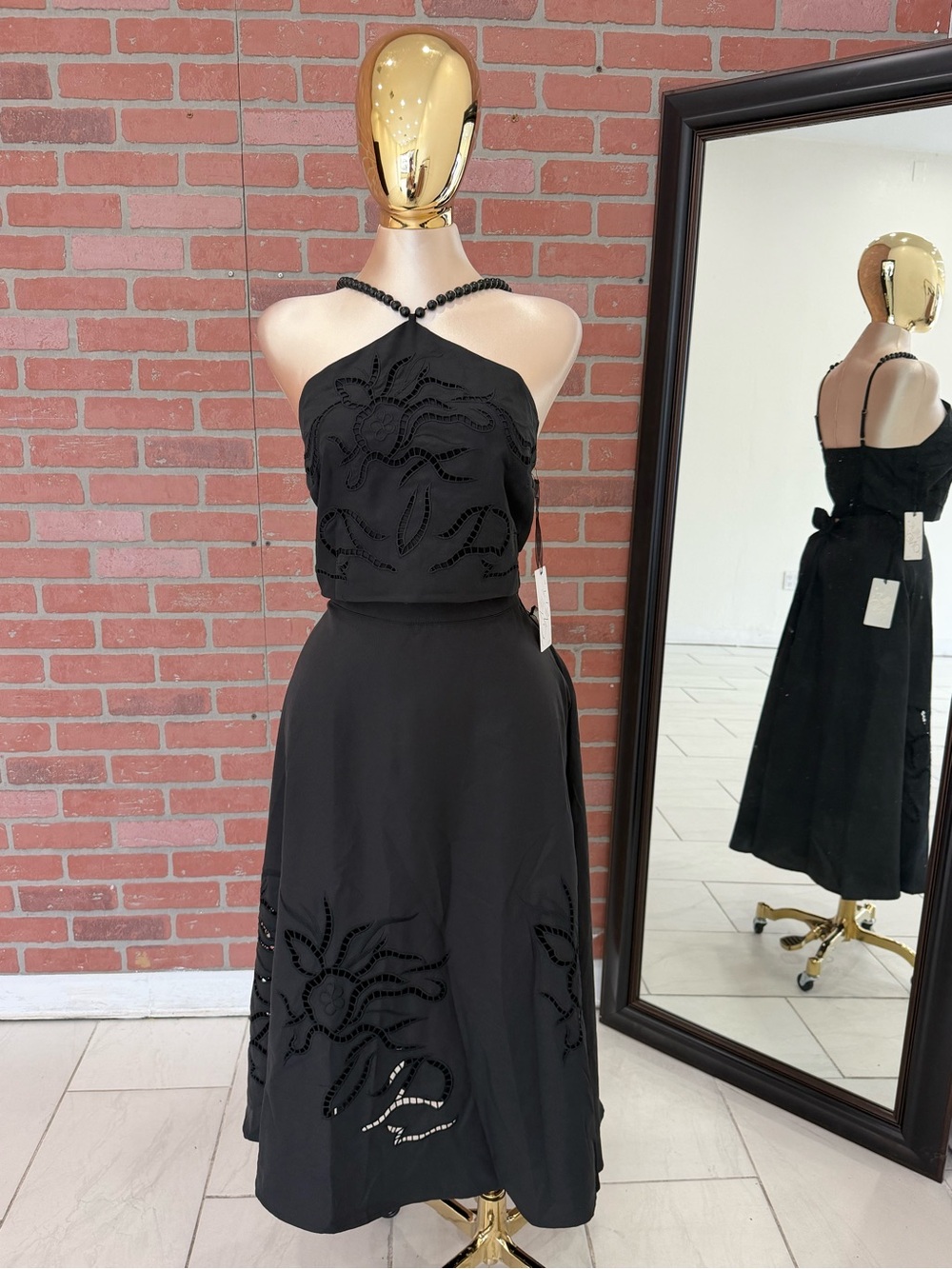 Elegant Black Halter Top + Skirt with Beaded Detail